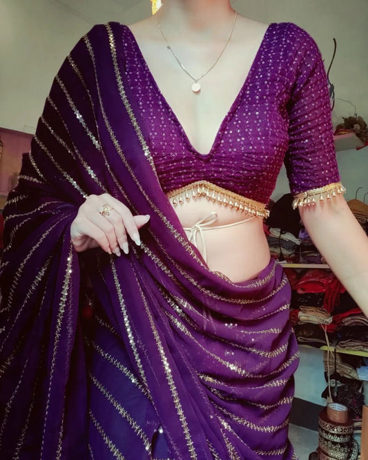 Thread and Sequins Work Saree