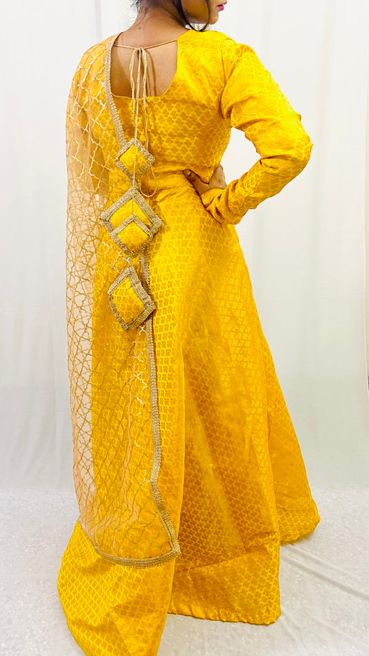 Silk Brocade Anarkali Dress with Net Dupatta