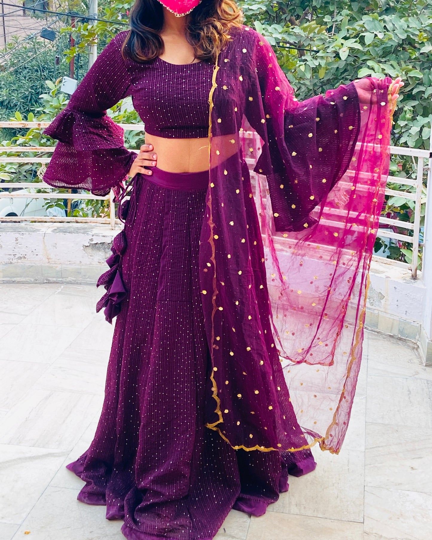 Sequins Lehenga with Dupatta