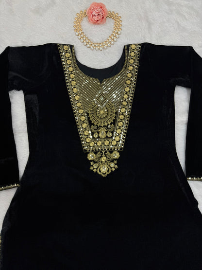 Velvet Gold Kurta Set