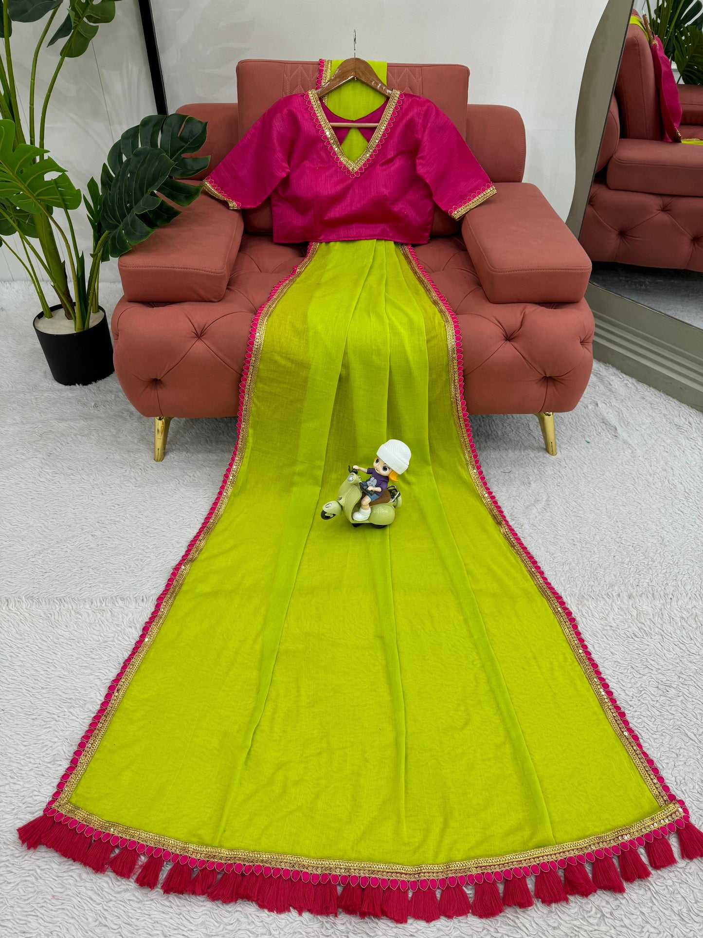 Neon Saree (Green and Pink)