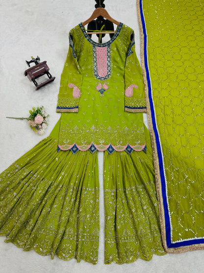 Parrot Green Sharara Set