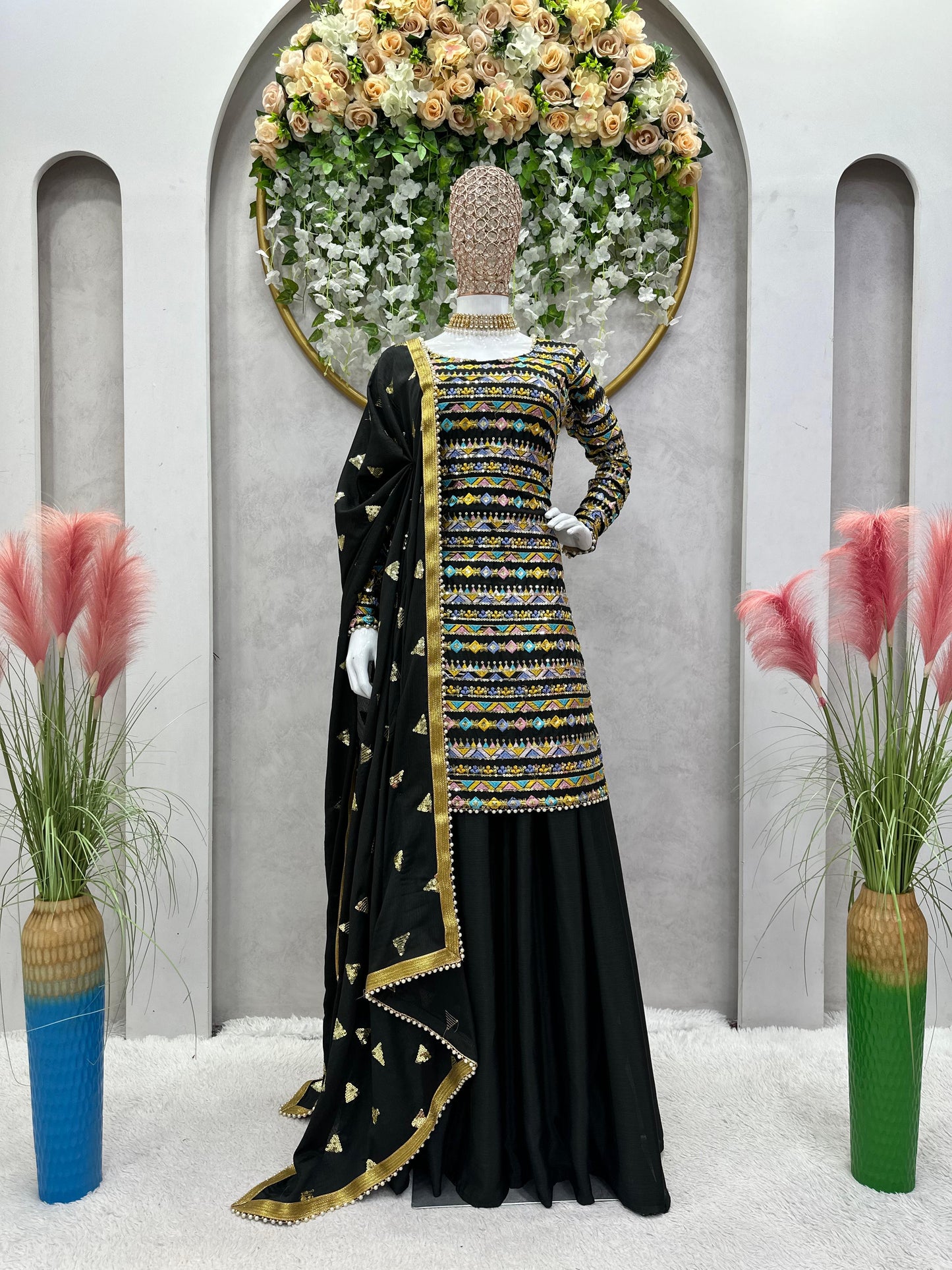 Embroidered Kurta Sharara Set