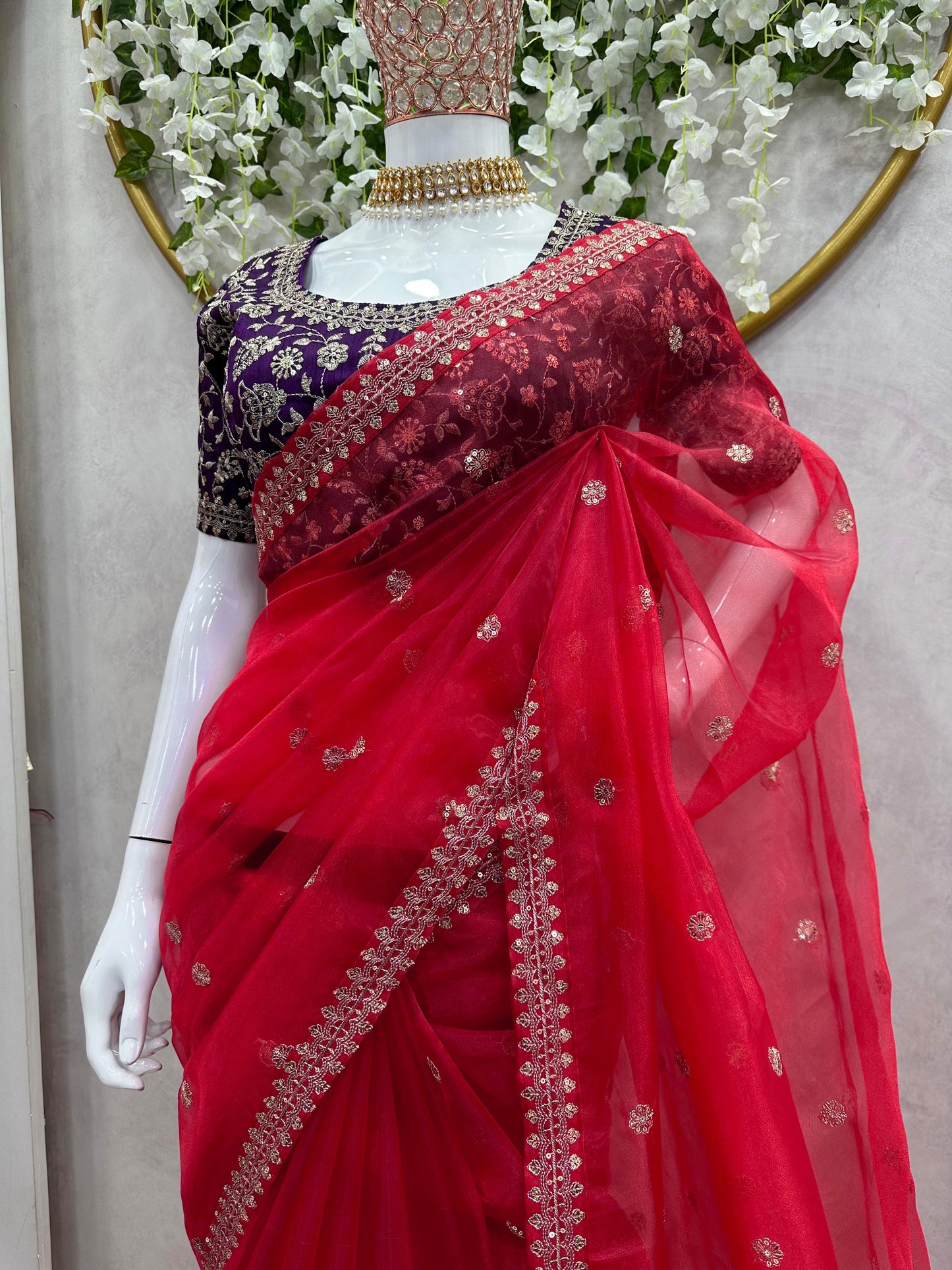 Thread and Sequins work Saree