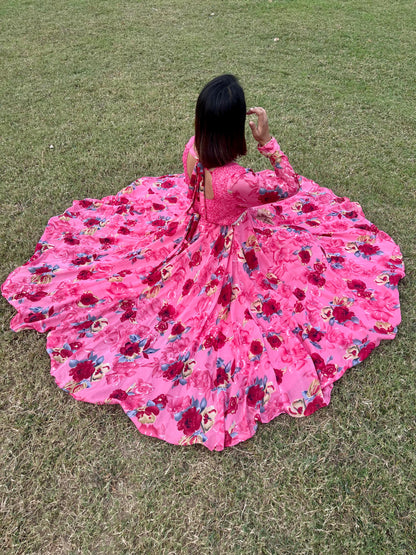 Floral Print Anarkali Dress with Dupatta