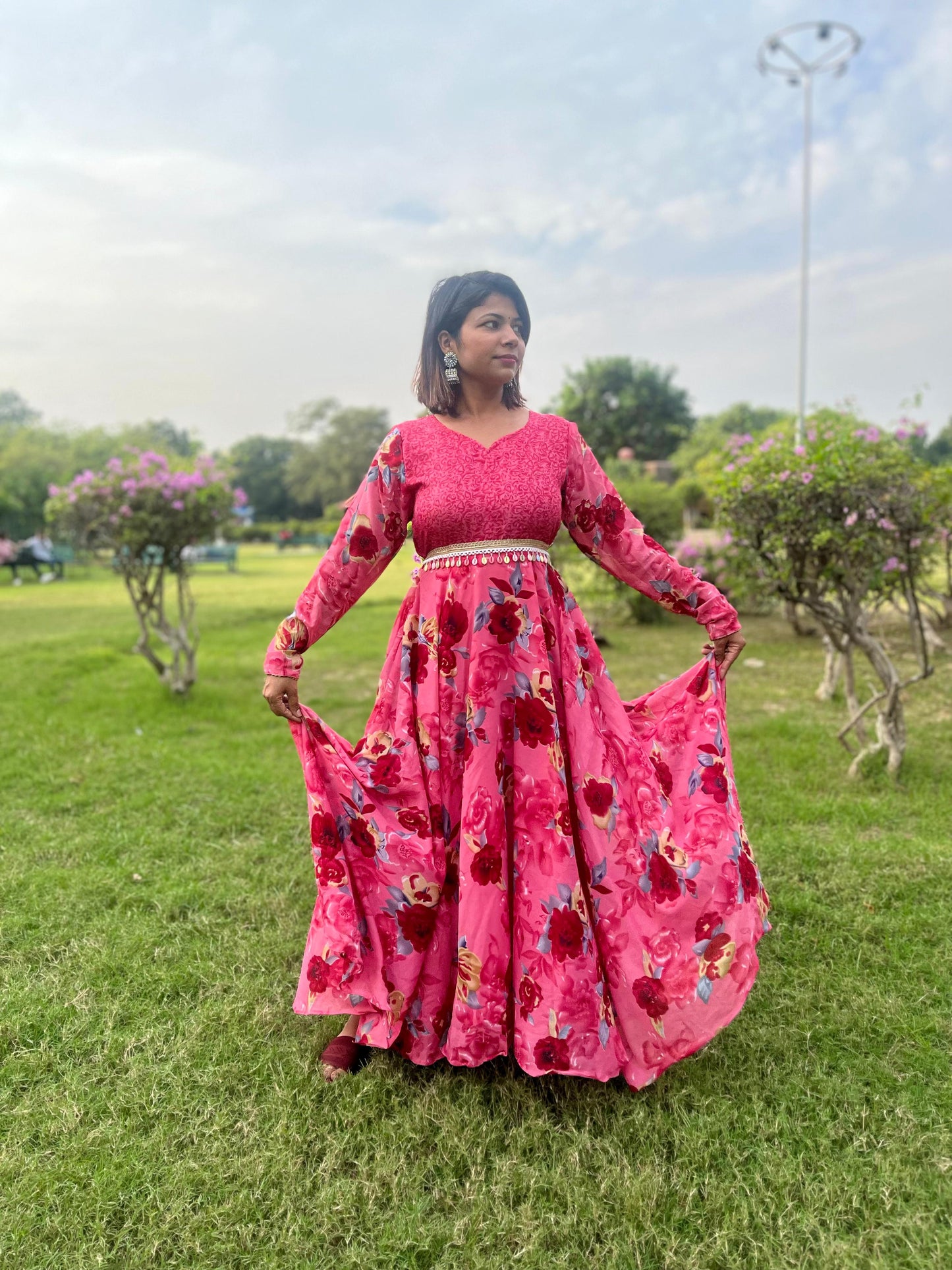 Floral Print Anarkali Dress with Dupatta