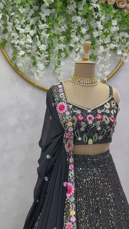 Designer Sequins Work Lehenga in Black