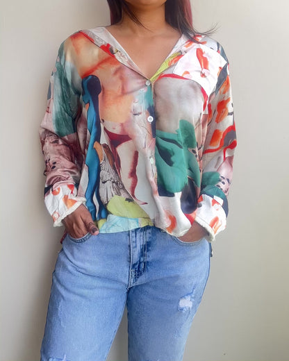 Quirky Print Satin Shirt