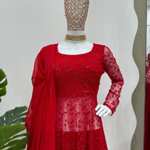Designer Red Anarkali Set - Image 8