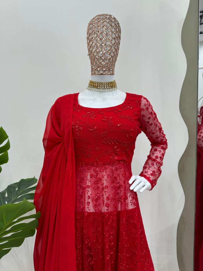 Designer Red Anarkali Set - Image 8