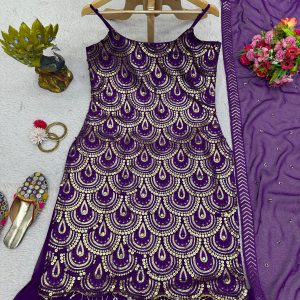 Thread and Sequins Work Kurta Sharara Set - Image 2