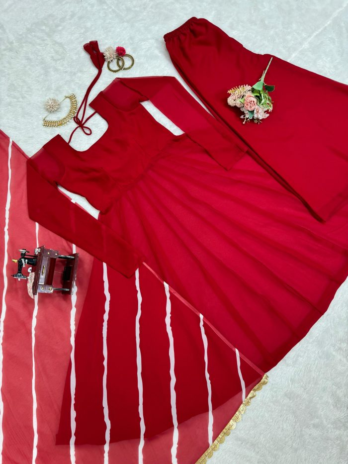 Red Anarkali Set - Image 9