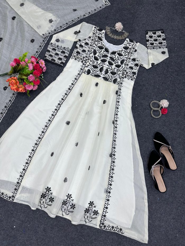 Thread Work Anarkali with Dupatta - Image 6