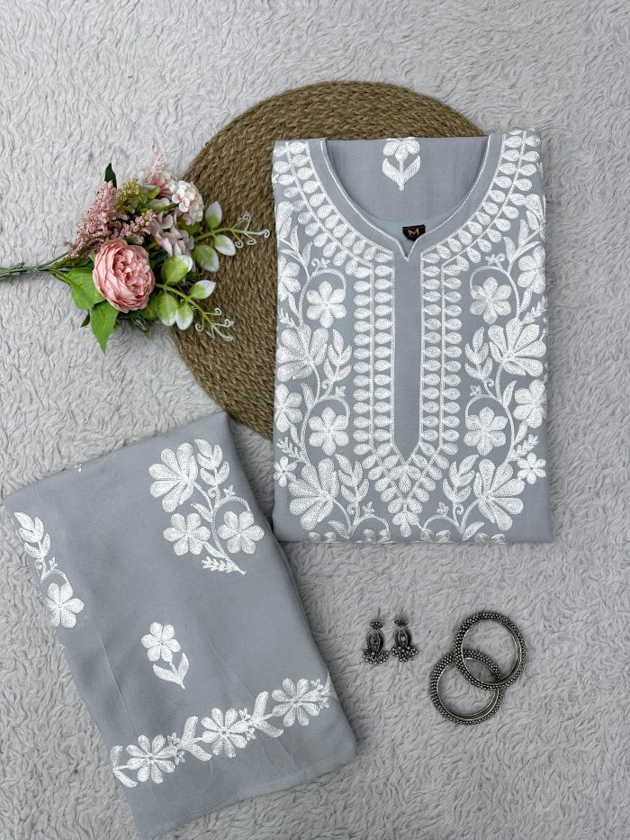 Chain stitch work Rayon Kurta Set - Image 5