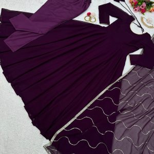 Basic Anarkali Set - Plum - Image 3