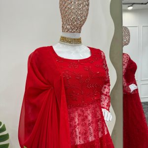 Designer Red Anarkali Set - Image 9