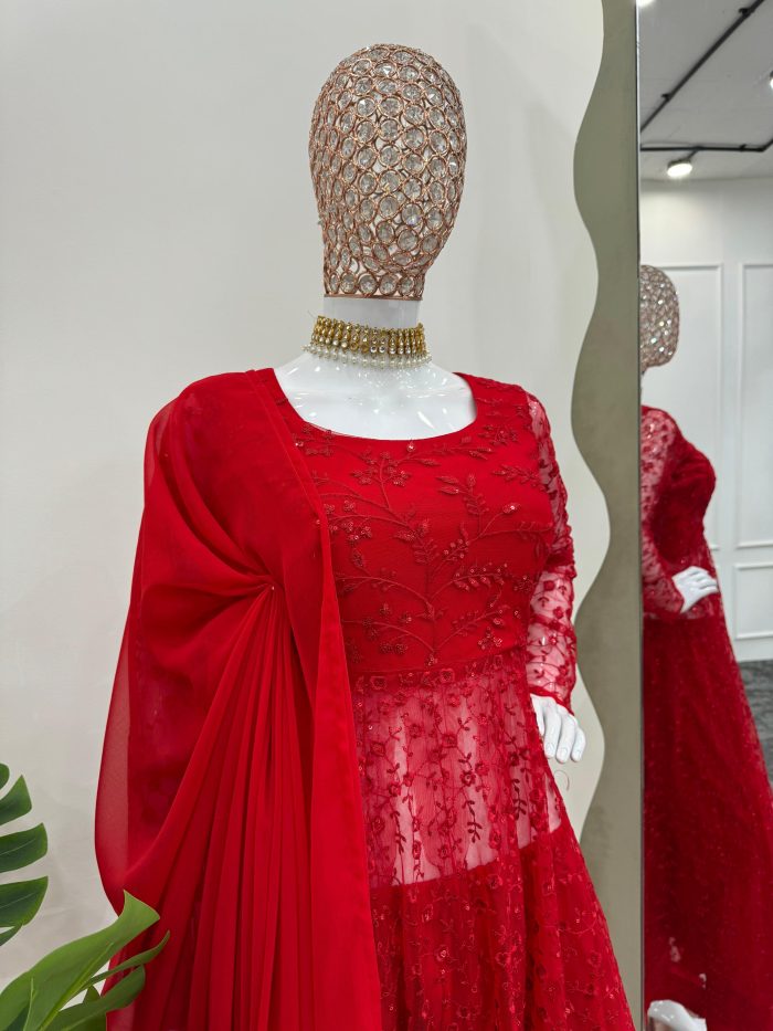 Designer Red Anarkali Set - Image 9