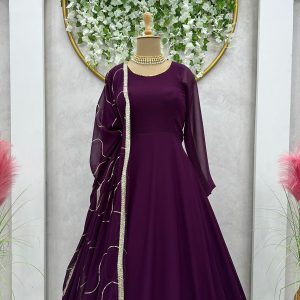 Basic Anarkali Set - Plum - Image 2
