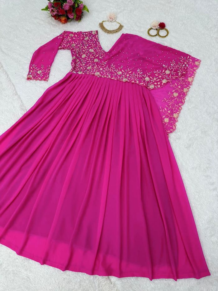 Half Cape Anarkali Gown - Image 4