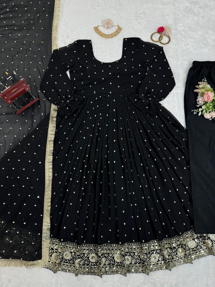 Designer Anarkali Dress in Black - Image 6