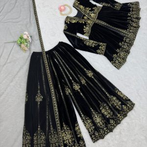 Velvet Slit Peplum Kurta Palazzo Set - Image 10