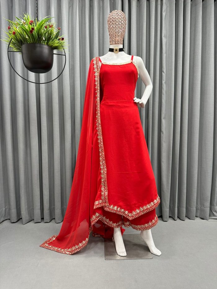 Asymmetric Hem Kurta Set with Dupatta - Image 10