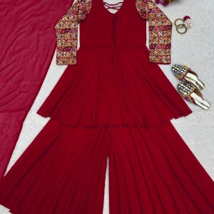 Thread Work Palazzo Set with Dupatta - Image 5