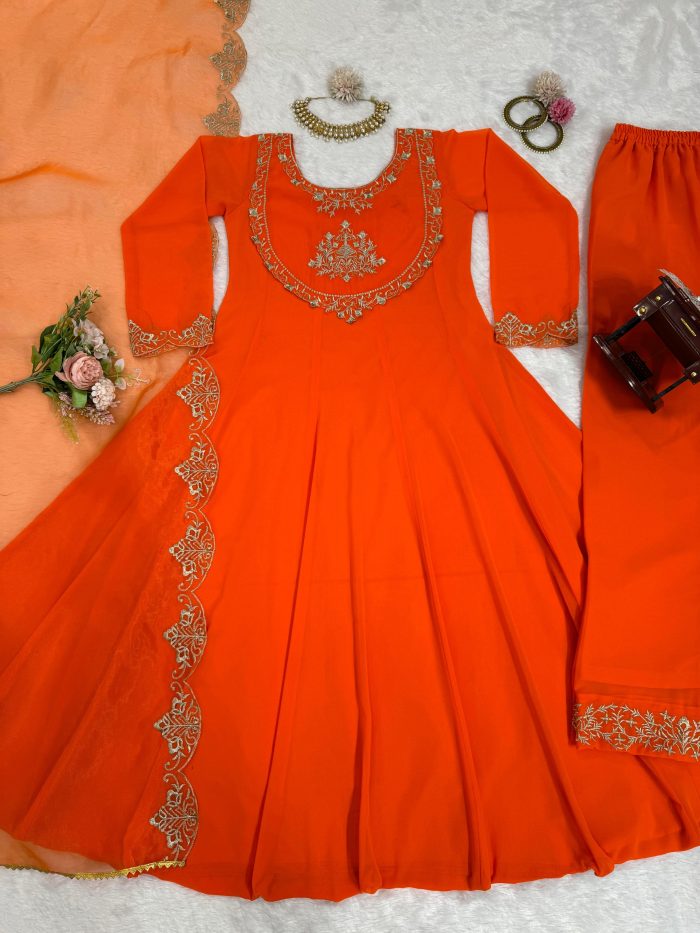 Orange Anarkali Set - Image 7