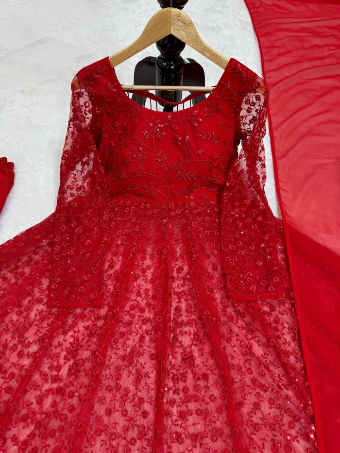 Designer Red Anarkali Set - Image 2