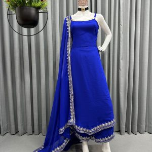 Asymmetric Hem Kurta Set with Dupatta - Image 5