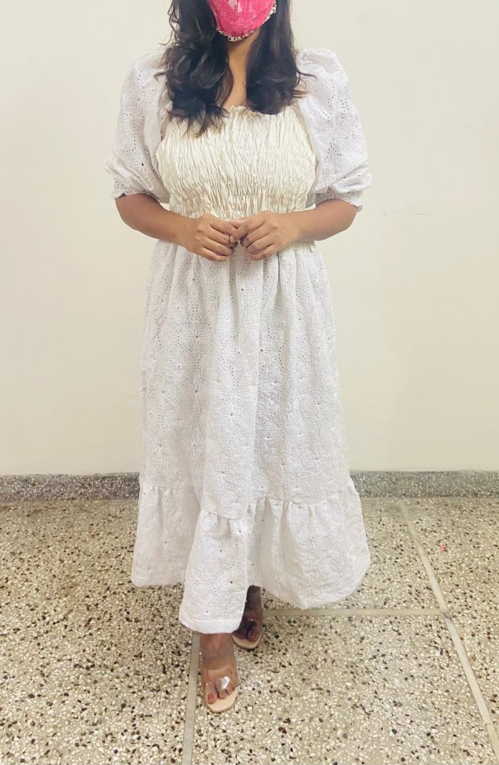 Cotton Schiffli Smocked Puff Sleeve Dress - Image 2