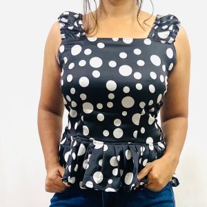 Polka Dots Peplum Top in Satin - Image 2