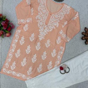 Chainstitch Work Rayon Kurta Set - Image 9