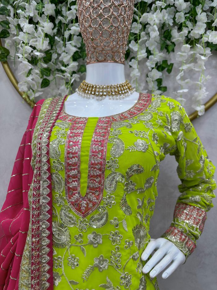 Sharara Set in Parrot Green - Image 2