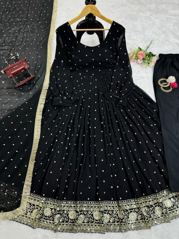 Designer Anarkali Dress in Black - Image 7