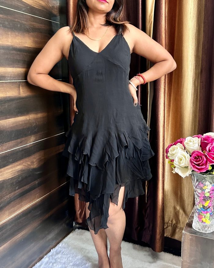 Ruffle Dress in Black - Image 3