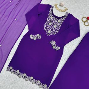 Cutwork Kurta Set with Palazzo and Dupatta - Image 3