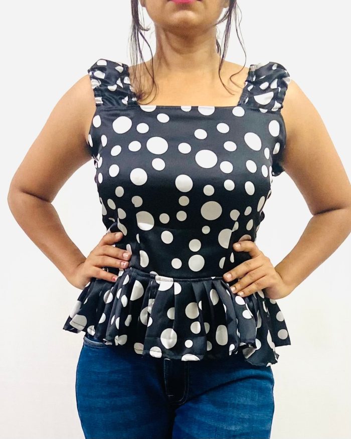 Polka Dots Peplum Top in Satin - Image 3