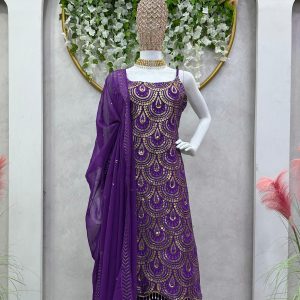 Thread and Sequins Work Kurta Sharara Set - Image 9