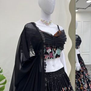 Heavy Embroidered Velvet Lehenga - Image 4