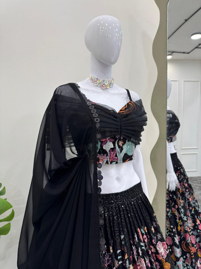 Heavy Embroidered Velvet Lehenga - Image 4