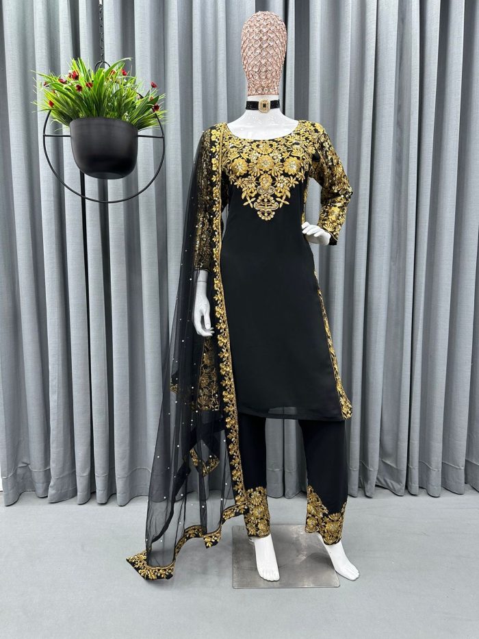 Black Gold Designer Kurta Set - Image 6