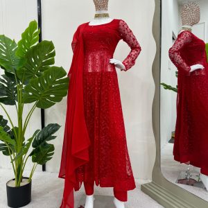 Designer Red Anarkali Set - Image 7