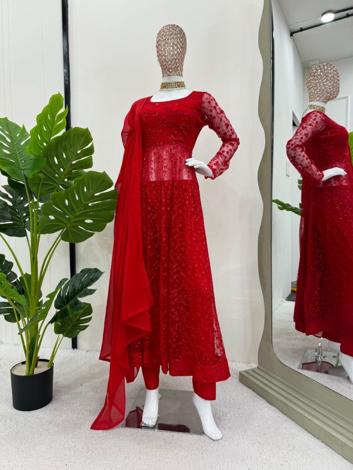 Designer Red Anarkali Set - Image 7