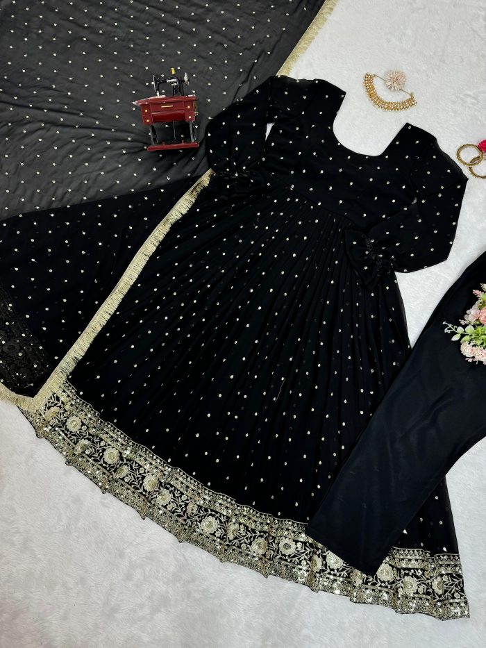 Designer Anarkali Dress in Black - Image 9