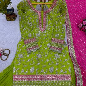 Sharara Set in Parrot Green - Image 5