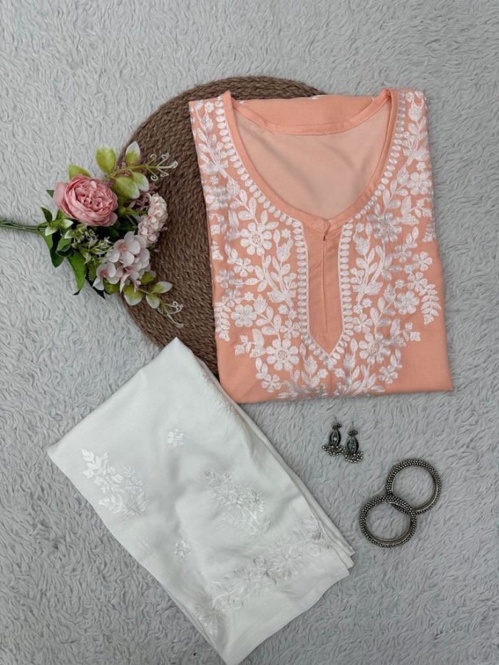 Chainstitch Work Rayon Kurta Set - Image 7