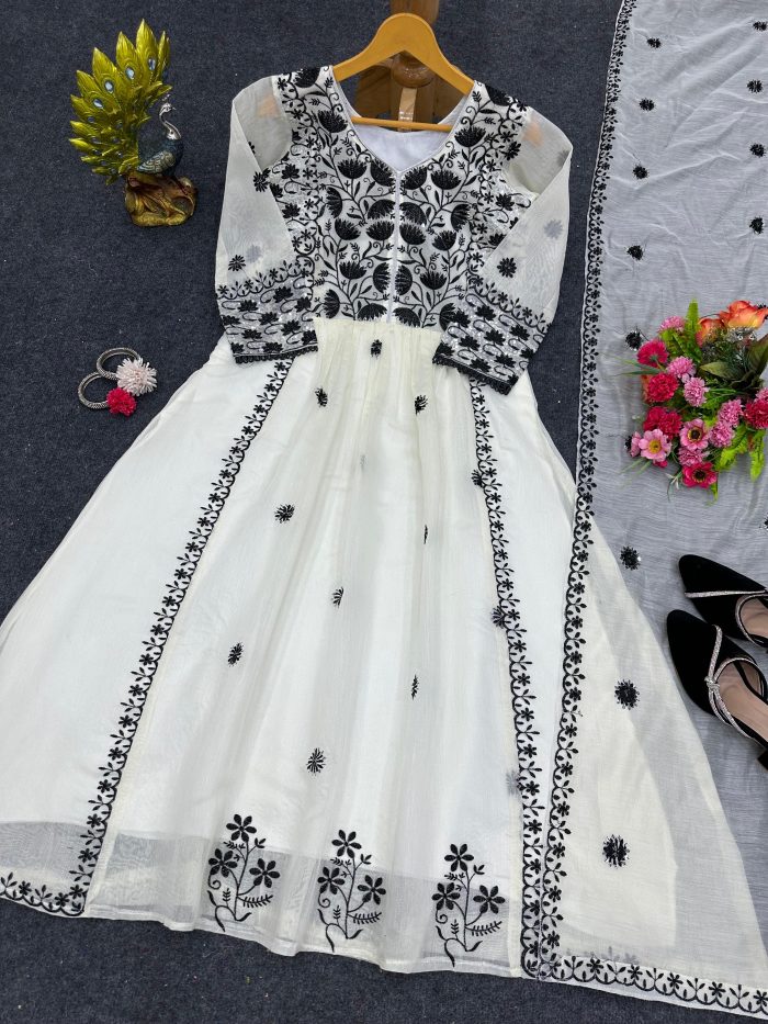 Thread Work Anarkali with Dupatta - Image 3