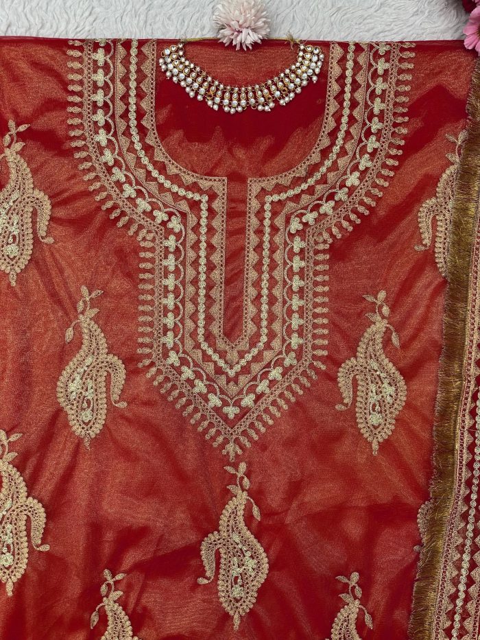 Chainstitch work Unstitched Kurta Set - Image 2