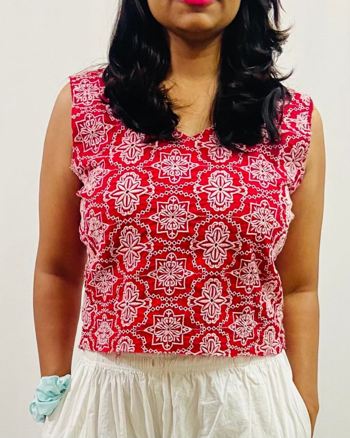 Cotton Schiffli V-Neck Top - Image 2